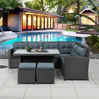Topmax 6 pezzi Patio Mobili set divano componibile all'aperto con tavola di vetro Ottomani per piscina Backyard US Stock A52 A00