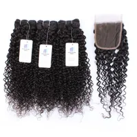 9A Brazilian Human Hair Weaves Straight 3 Bundles With 4*4 Lace Clsoure Body Wave Virgin Human Hair Straight Deep Loose Curly Remy Hair Extensions