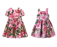 Vestido de chicas europeas y americanas 2021 niños de verano para niños de manga corta Patrón de flores vestido de fiesta niños niños ropa vestidos