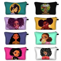 Black Afro Girls Make-up-Tasche gedruckt Handtasche für Damen Multifunktions-Reise-Toiletten-Tasche Zipper-Taschen-Kupplungsbeutel 28 Farben E123005
