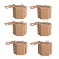 Gift Wrap 50st Kraft Paper Candy Box, zeshoekige kartonnen doos met touw en tag, trouwfeestartikelen