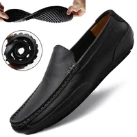 Leather Men Shoes Luxury Trendy Casual Slip on Formal Loafers Moccasins Italian Black Male Driving Sneakers 220119