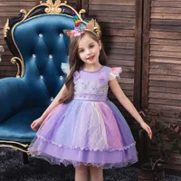 0-5Y Summer Toddler Girls Dress Party 5 Colors Lace Fly Sleeve Flowers Sequined Lace Patchwork Knee Length Tutu