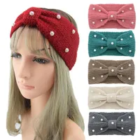 Ins Newest 16 Colors Lady Girls Stickade Headbands Lovely Pearl Hairbands Crochet Twist Headwear Headwrap Kvinnor Hårtillbehör