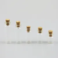 10 stks Mooie 1ml 1,5 ml 2 ml 2.5ml Mini Clear Glass Fles Flacon met houten kurkstop-lege wens voor giftopslag