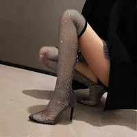 Dress Shoes Sandales en maille à talons Super hauts pour femmes chaussures de styliste au-dessus du genou robe bottes respirantes dames 220303