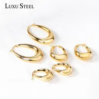 Hoop & Huggie LUXUSTEEL Gothic Style Gold Color Oval 10mm 13mm 20mm Earrings Stainless Steel Ear Jewelry Accessories Brinco Party Gift