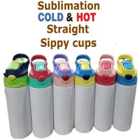 DIY 12oz Blank Sublimation Sippy Cup 6 Colors 350ml Kids Water Bottle with Straw Lid Stainless Steel Drinking Tumblers SS Double Wall Vacuum Insulated Mug Cup a08