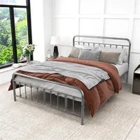 Cadre de lit en métal américain Taille de lit en plein air avec tête de lit vintage et pied de lit, fond de matelas en acier robuste solide / noir et A35