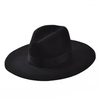 Классическая 100% шерсть Федора шляпа большие Breim ленты шляпы для женщин мужчины с гибкой Top Hat1