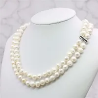 2 Reihen 8-9mm Weiße Akoya Saltwater Perlen Halskette 17-18inch Perlen Handgemachte Schmuckherstellung Naturstein Großhandelspreis T200113