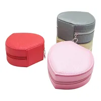 Heart shaped portable zipper PU Leather Display Storage Box Necklace Earring Ring Rack gift jewelry boxs 39 M2