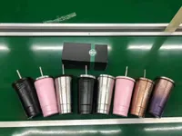 2022 Starbucks Tumbler med diamantgradient Rostfritt stål Sippy Cup Vakuum Cup En generation kan ställas in