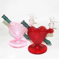 6inch heart shape Hookah Glass Bong Dab Rigs Smoking water pipe bongs Heady Pipes Size 14mm joint with bowl quartz banger nails
