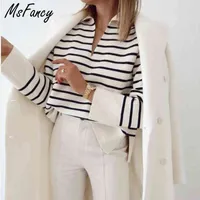 Msfancy Knitted Pullover Women Vintage Black and White Plaid Long Sleeve Sweater 2022 Mujer Chic V-neck Casual