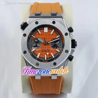 42 мм Оранжевый циферблат текстуры автоматические мужские часы стальные чехол черный внутренний оранжевый резиновый ремешок сапфир (без хронографа) Высокое качество спортивные часы TimezoneWatch E44D (1)