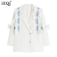 Women's Suits & Blazers IEQJ 2022 Spring Suit Coat Female Fried Street Bow Design Long Sleeve White Blazer Fashion Trend Clothes 3W1054