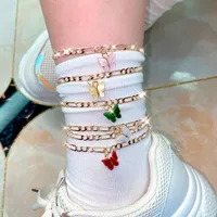 Women Bohemian Multi-layer Butterfly Anklet Beach Creative Retro Simple Alloy Butterfly Foot Chain Double-layer Anklet Fashion Jewelry250 T2