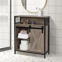 US stock FCH Retro Style MDF With Triamine Iron Frame Sliding Door Two-Drawing Two-Layer Rack Bathroom Cabinet a47546b