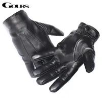 Gours мужские натуральные кожаные перчатки настоящие овчины черный сенсорный экран кнопка мода бренд зима теплые варежки GSM050 220113