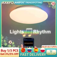 MARPOU Smart LED Lampada da soffitto con Alexa / Google WiFi RGB Apparecchi decorativi Plafoniera musicale per sala da pranzo, soggiorno W220307