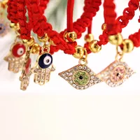 Ögon palm charm armband vävt rött rep smycken kedja kvinnor pläterade guld pärlor armband mode 2 25zn g2b