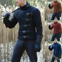 고딕 트렌치 코트 남성 빈티지 자켓 중세 코스프레 전사 솔리드 나이트 코트 남자 가죽 버클 탑 재킷 의상 옷 LJ201029