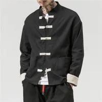 Chinesischer traditioneller Retro-Mantel Mann Autmn Langarm Tang Anzug Mandariner Kragen Schnallejacke Orientalische Baumwolle Kung Fu Shirt 201105