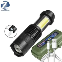 XP-G Q5 Built-in Battery Mini LED Flashlight USB Charging COB Zoomable Waterproof Torch Aluminum Lantern Use AAA 220301