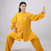Kadın Eşofman Taiji Setleri Etnik Giyim Tang Suit Kung Fu Üniforma Dövüş Sanatları Tai Chi Klasik İpek Keten Oryantal Kostüm Suits