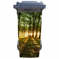 DIY moderne zonneschijn bos Adhesive verwisselbare Waterproof Sticker Decals Vuilnisbak prullenbak Bedek sticker 120liter 240liter LJ201128