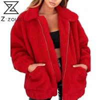 Damesbont faux Z-zoux dames jassen plus size casual lagen zwarte rode vintage lange winteroverjas 2021 fashion1