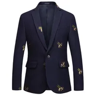 Erkek Arı Nakış Blazer Slim Fit Düğün Balo Blazers Tweed Yün Erkekler Için Şık Takım Elbise Ceket