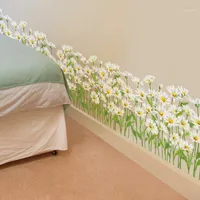[shijuekongjian] Daisy Wall Sticker Grass Baseboard Stickers flower Mural Decals for Kids Room Baby Bedroom Decoration1