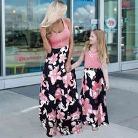 Summer Beach Patchwork Floral Long Maxi Dresses For Women Family Mom And Me Sexy Brick Dress Mommy Girls Mother Daughter