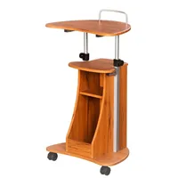 US Stock Furniture Sit-to-Stand Rolling Adjustable Height Laptop Cart With Storage, Woodgrain