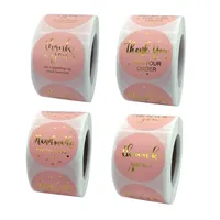 Pink Paper Label Sticker Golden Thank You Sticker 500Pcs/roll Hot Stamping Self-adhesive Film Christmas Gift Packaging