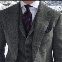 NOUVEAU 2022 LORIE Vintage Hommes Costumes pour Wedding Business Business Tuxedo 3 pièces Tweed Slim Fit Fit Groom Portez des manteaux (veste + gilet + pantalon)