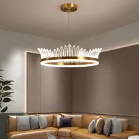 Nowoczesny złoty żyrandol oświetlenie korony Design ściemnialny żyrandole LED do sypialni salon Lustral Light Fixtures
