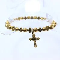 Aleación Cross Round Beads Rosary Bracelets Christian Religioso Cross Mano Joyería