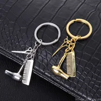 Personality Couple Key Chain Hair Dryer Combs Scissors Pendant Keychains Tools Hair Stylist Scissor Blow Key Ring Jewelry Christmas Gift