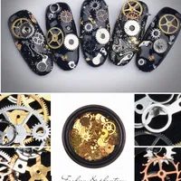 Caja de uñas de arte Steampunk Ultra Thin rueda de engranaje 3D Decoración de vapor punk metal rebanada de engranajes rueda dentada de los pernos prisioneros de uñas de manicura de componentes mecánicos