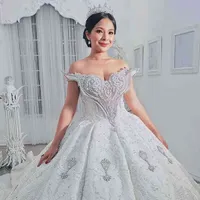 Glamorous Luxury Dubai Arabic New Fashion Beadings Ball Gowns Wedding Dresses Off The Shoulder Wedding Dress Bridal Gowns