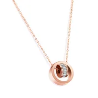 ouro rosa cor de aço inoxidável anéis dobro pingente de mulheres zircão colar de jóias conjunto