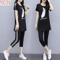 Yiciya Tracksuits para mulheres Outfit Sportswear co-ord ajustado 2 peças calças ternos e top plus size 3xl 4xl 5xl verão preto roupas t200623