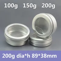 50pcs / lot 150g tarro de aluminio PET Ventana Cap, 150ml envase cosmético caja de regalo, joyería de embalaje, caja de reloj