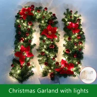 Decorative Flowers & Wreaths 2.7 M Christmas LED Rattan Garland Green Artificial Xmas Tree Banner Decoration Wreath