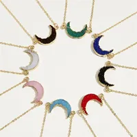 Mode Druzy Stone Moon Halsband med Gör ett önskemål Kortharts Guldhänge Kedjor för kvinnor Lyxig smycken Gift 160 O2