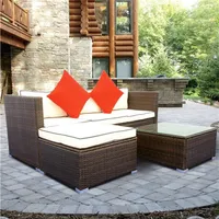 3 Piece Patio Sectional Wicker Rattan Outdoor Furniture Sofa Set a325826