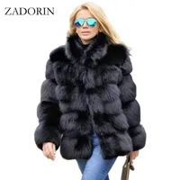 Zadorin Moda Kış Ceket Kadınlar Lüks Faux Fox Kürk Artı Boyutu Kadınlar Standı Kürk Yaka Uzun Kollu Faux Kürk Ceket Fourtrure 201029